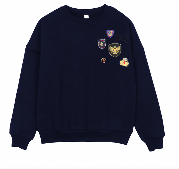 Bopop Navy Badge Girl Sweatshirt With Velvet Bow