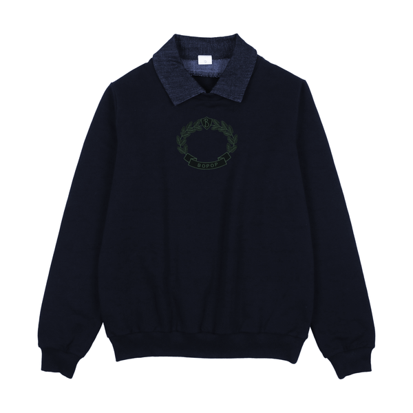 Bopop Blue Denim Embroidered Sweatshirt Polo