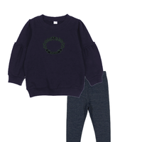 Bopop Navy Denim Embroidered Baby Girl Set