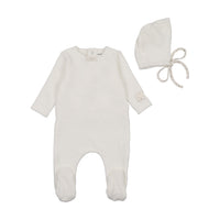 Bee & Dee Chalk White Girls Whimsical Bloom Patch Footie/Bonnet