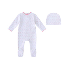 Minilabel White Bright Floral Print Footie and Hat-Girls