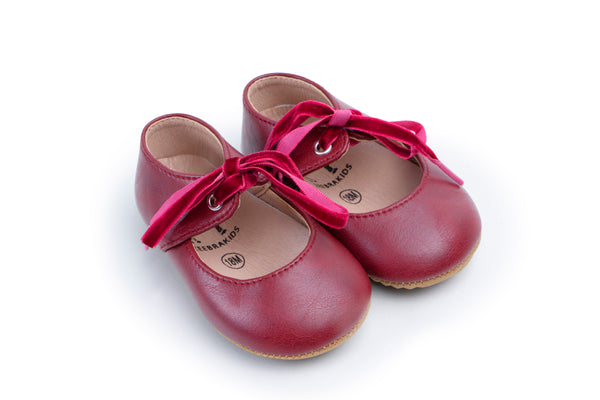 Zeebra Kids Burgundy Classic Bow Mary Jane-Rubber Sole