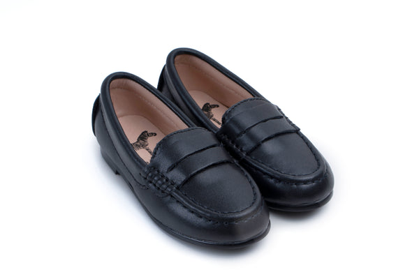 Zeebra Kids Black Leather Penny Loafer-Hard Sole