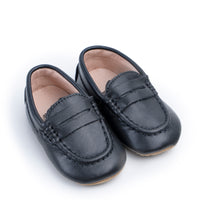 Zeebra Kids Black Leather Penny Loafer-Rubber Sole