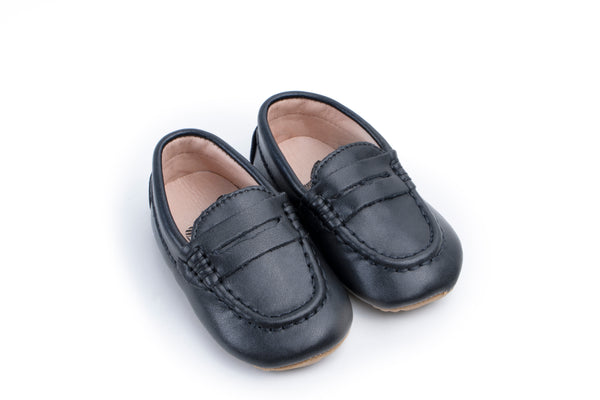 Zeebra Kids Black Leather Penny Loafer-Rubber Sole