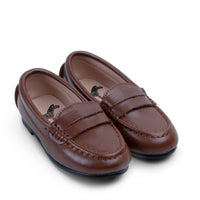 Zeebra Kids Brown Leather Penny Loafer-Hard Sole