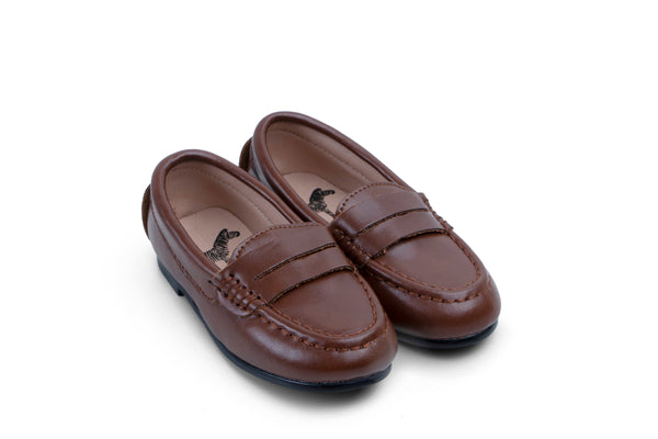 Zeebra Kids Brown Leather Penny Loafer-Hard Sole