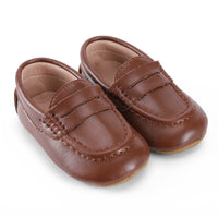 Zeebra Kids Brown Leather Penny Loafer-Rubber Sole