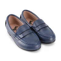 Zeebra Kids Navy Leather Penny Loafer-Hard Sole