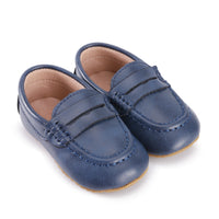 Zeebra Kids Navy Leather Penny Loafer-Rubber Sole