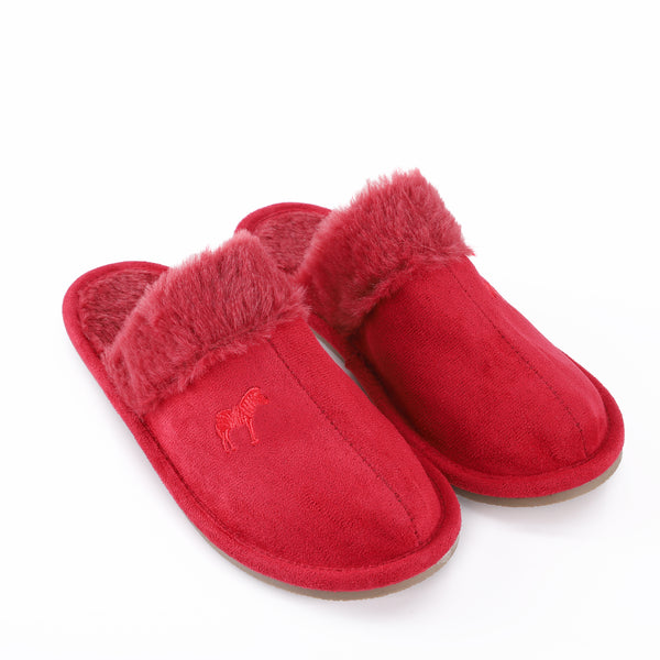 Zeebra Kids Crimson Plush Slippers - Hard Sole