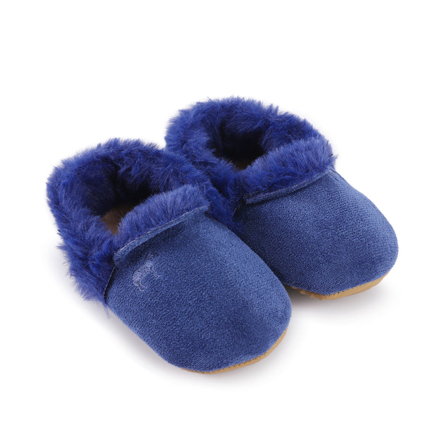 Zeebra Kids French Blue Plush Slippers - Rubber Sole