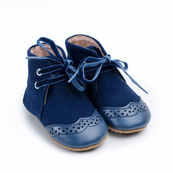 Zeebra Kids Navy Wingtip Lace Up High Top - Rubber Sole