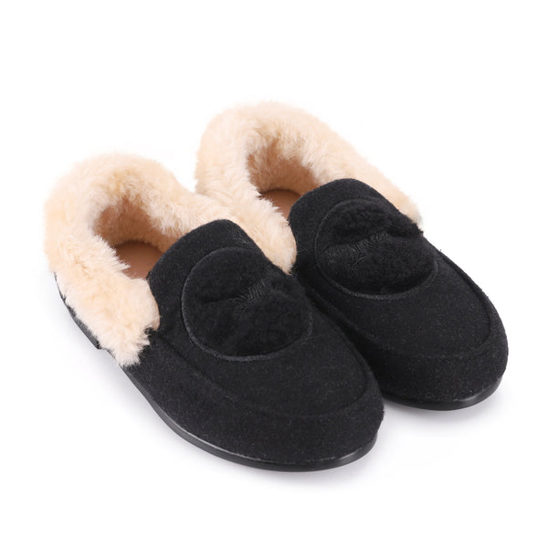 Zeebra Kids Black Wool Slipper - Hard Sole