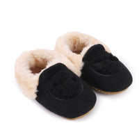 Zeebra Kids Black Wool Slipper - Rubber Sole