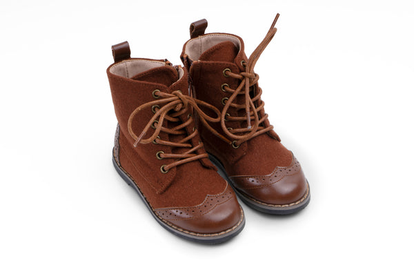 Zeebra Kids Brown Wingtip Boots - Hard Sole