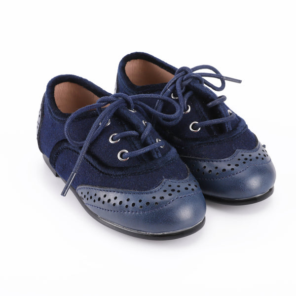 Zeebra Kids Navy Wingtip Lace Up - Hard Sole