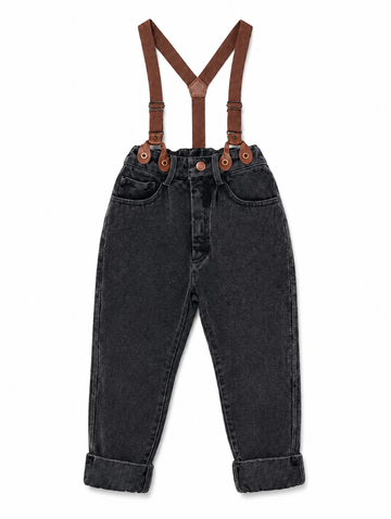 Calla Lili Boy Denim Pants With Suspenders - Black