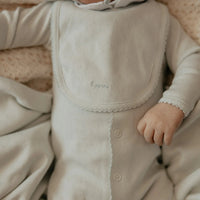 Little Parni White Lt Blue Pointelle Collar Footie + Bonnet + Bib (K656)