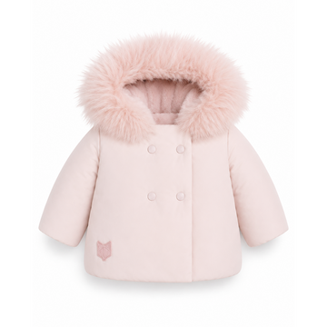 Scotch Bonnet Pink Double-Breasted Fur Trimmed Hooded Baby Girls Down Coat B1