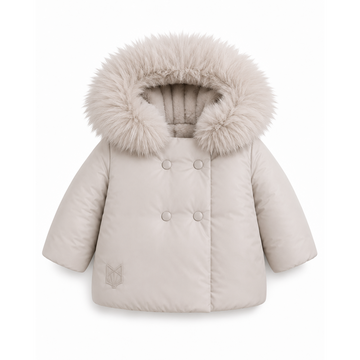 Scotch Bonnet Oat Double-Breasted Fur Trimmed Hooded Unisex Baby Down Coat B3