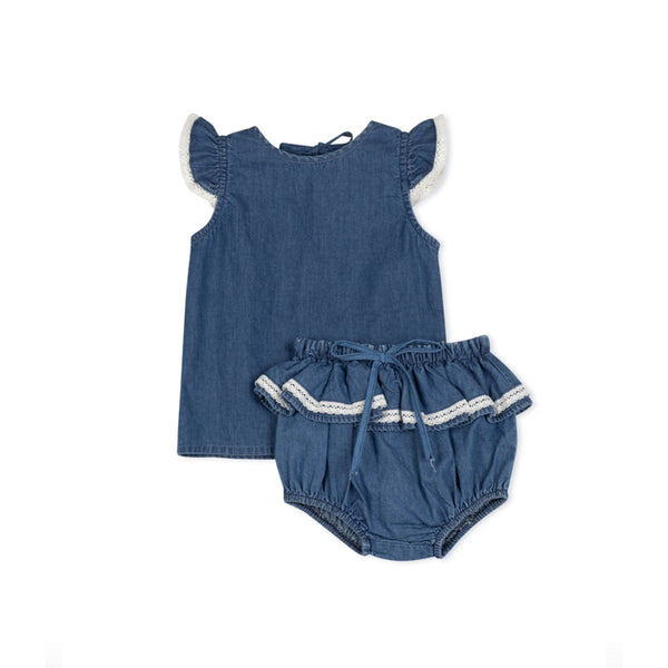Phil and Phoebe Chambray Lace Trim Tank And Bloomers