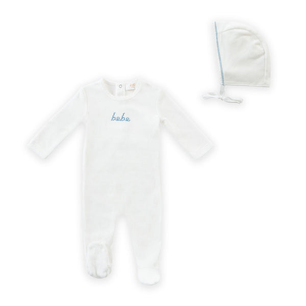 Kipp Baby Blue Bebe Footie Set (Romper & Bonnet Set)