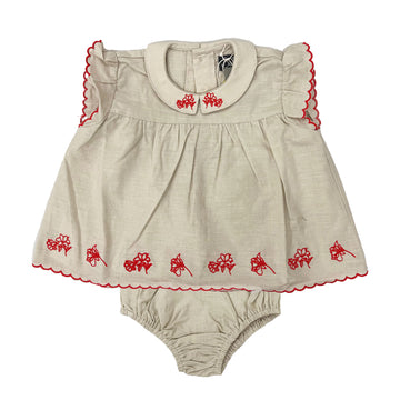 Belati Pink Embroidered Collared Shirt And Baby Bloomer (BBB517)
