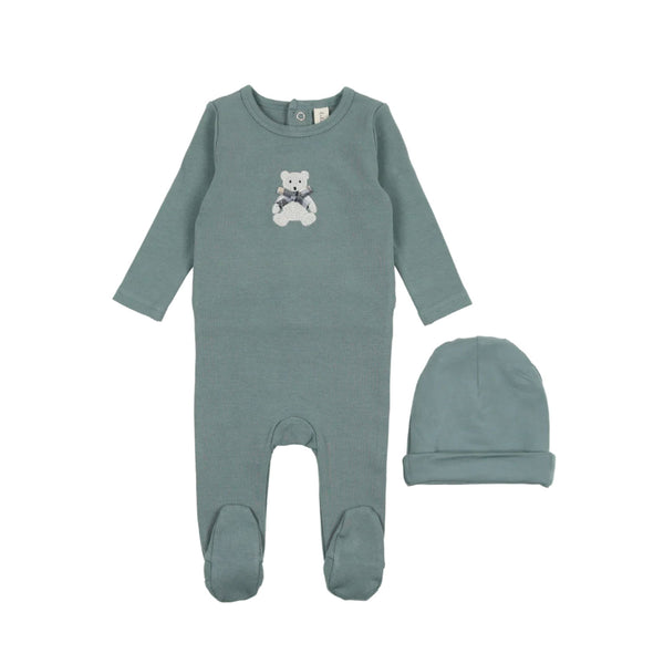 Lilette By Lil Legs Embroidered Footie Set Blue Bear
