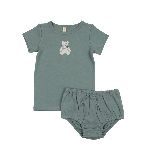 Lilette By Lil Legs Embroidered Bloomer Set Blue Bear