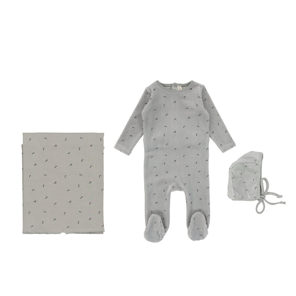 Lilette By Lil Legs Scattered Cherry Velour Layette Set Light Blue