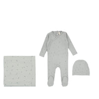 Lilette By Lil Legs Printed Wrapover Layette Set Clover Dusty Blue