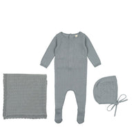 Lilette By Lil Legs Dotted Open Knit Layette Set Blue