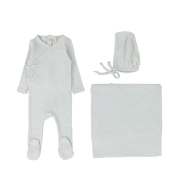 LILETTE  BY LIL LEGS SKY BLUE PINPOINT WRAPOVER LAYETTE SET