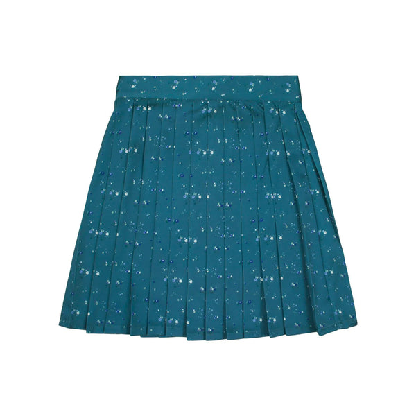 Teela Blue Floral Print Short Pleated Skirt