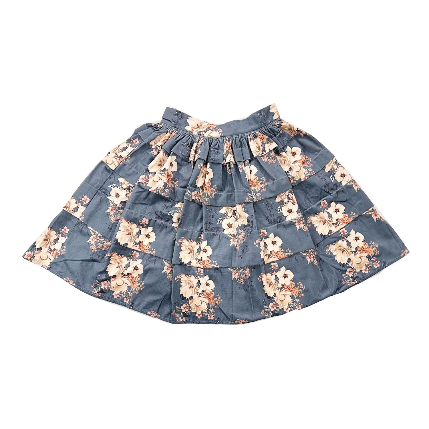 Pink Label By Petite Amalie Steel Blue Bouquet Print Cord Skirt ...