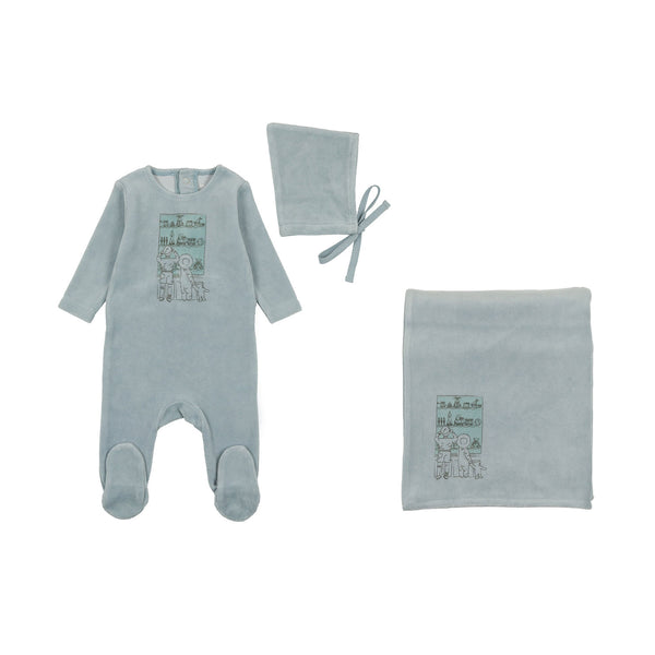 Bee & Dee Dusty Blue Velour Window Layette Set