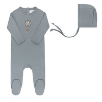 Aurora Blue Footie + Bonnet Cotton French Terry Hot Air Balloon Collection