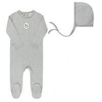 Aurora Blue Footie + Bonnet Cotton French Terry Rocking Horse