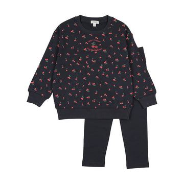 Bonjoy Blue/Navy Sweet Cherry Sweatshirt Set- Blue/Navy