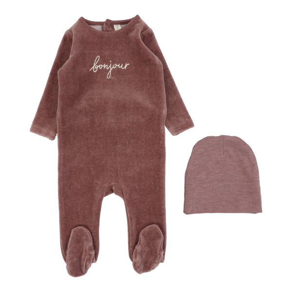 Lilette By Lil Legs Velour Bonjour Footie Set Heathered Mulberry