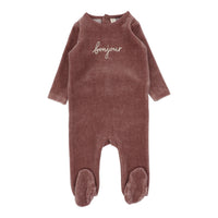 Lilette By Lil Legs Velour Bonjour Footie Heathered Mulberry