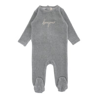 Lilette By Lil Legs Velour Bonjour Footie Heathered Blue