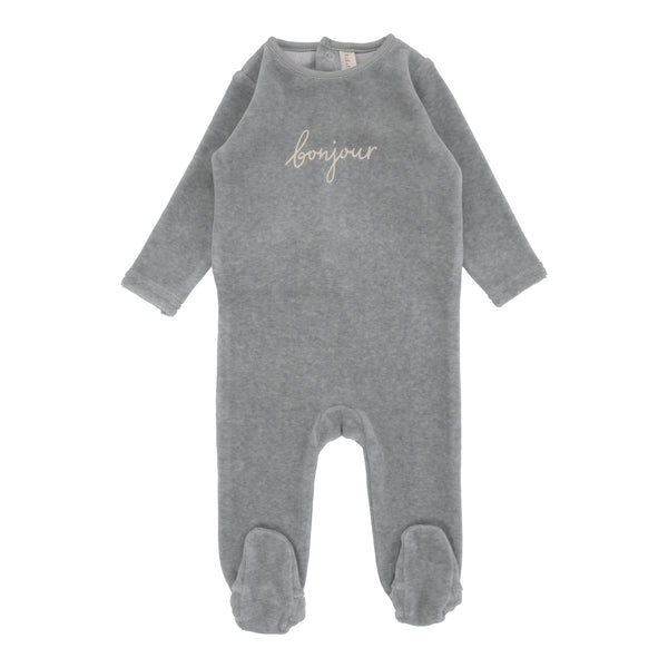 Lilette By Lil Legs Velour Bonjour Footie Heathered Blue