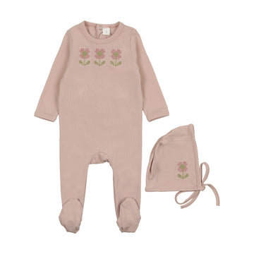 Bonjoy Pink Floral Embroidered Footie Set