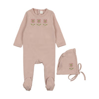 Bonjoy Pink Floral Embroidered Footie Set