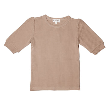 Bopop Tan Scalloped 3/4 Sleeve Tee