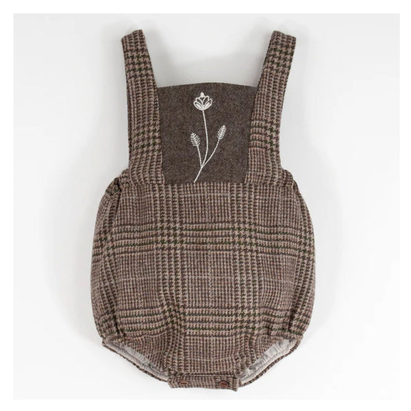 Popelin Brown Plaid Woollen Romper Suit With Bib And Straps (Mod 4.1)