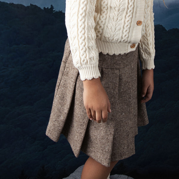 Noma Beige Tweed Pleated Skirt (NSK741)