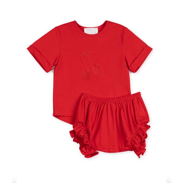 Phil and Phoebe Red Briant Embroidered Tee And Bloomer